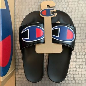 Champion Men's IPO Slides Black/Blue Size 12 - NEW